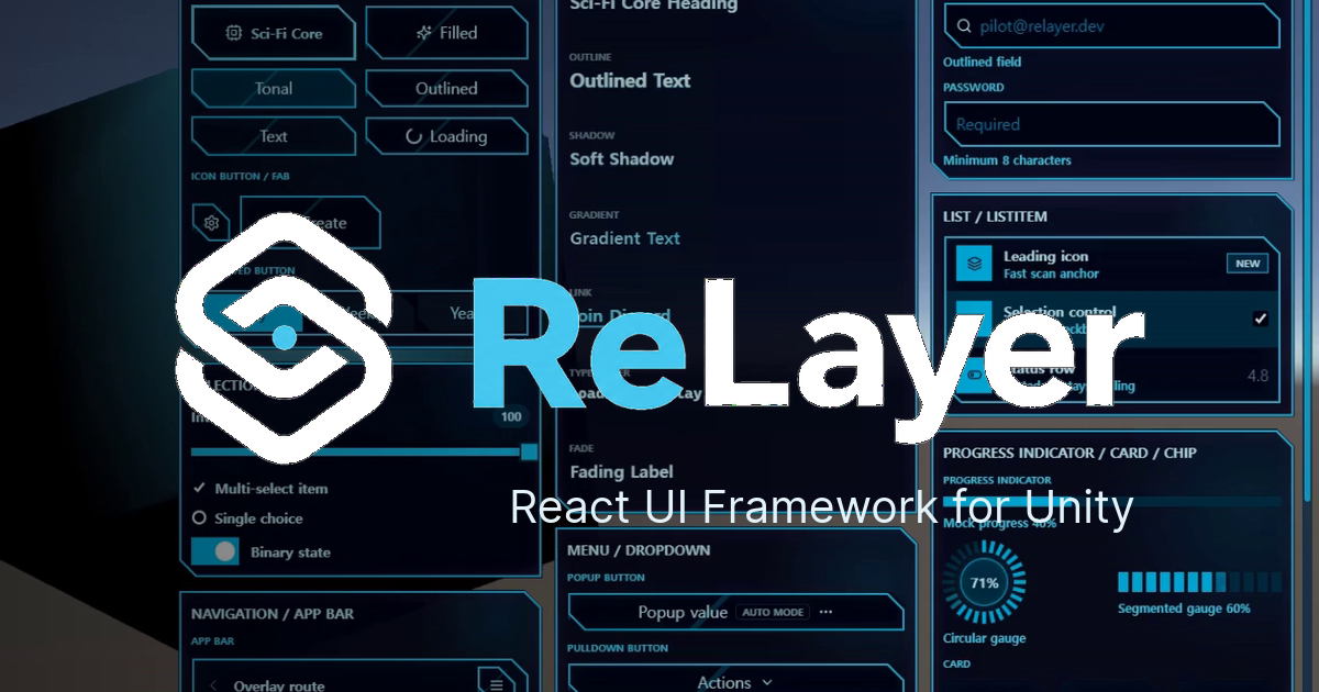 ReLayer React UI Framework for Unity interface showcase